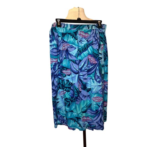 Vintage FRITZI Petites Women's Skirt Size Small Leaf Print Blues Button Down Poc - Picture 2 of 6